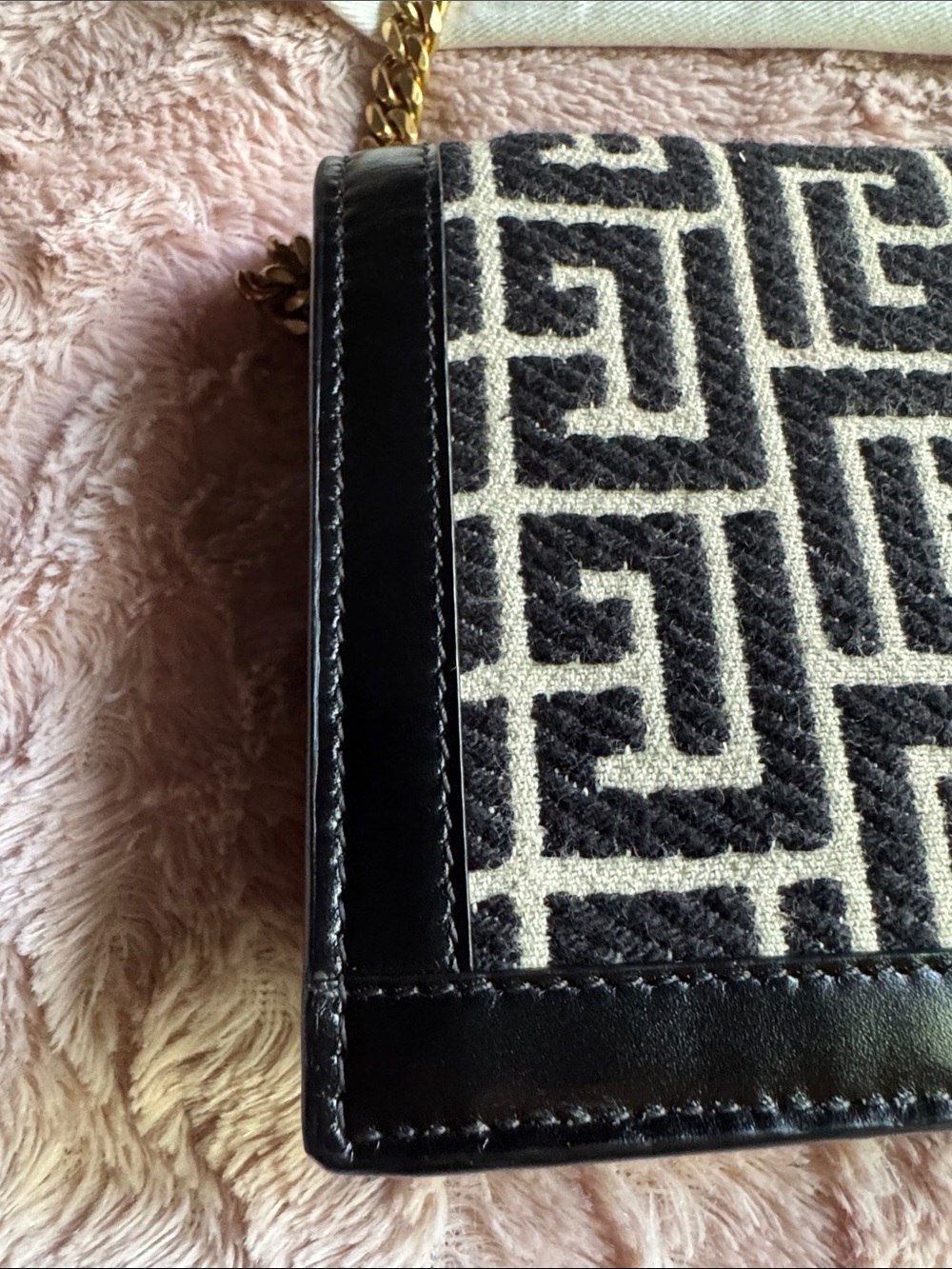 Balmain Black & Cream Monogram Crossbody with Gold Chain - Picture 5 of 13